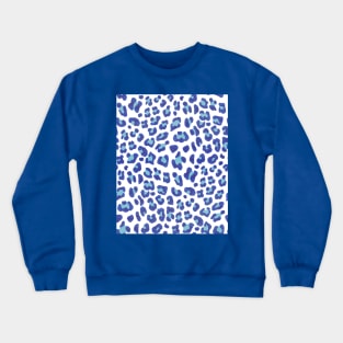 Leopard Print-Navy & Turquoise on White Crewneck Sweatshirt